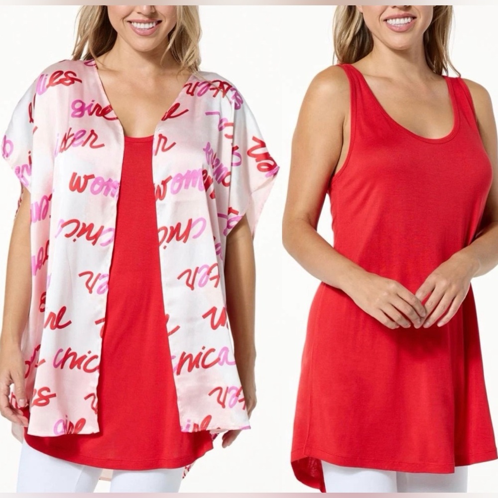 Hue Women’s 2-piece Printed Ruana and Tank Set Red Size Medium